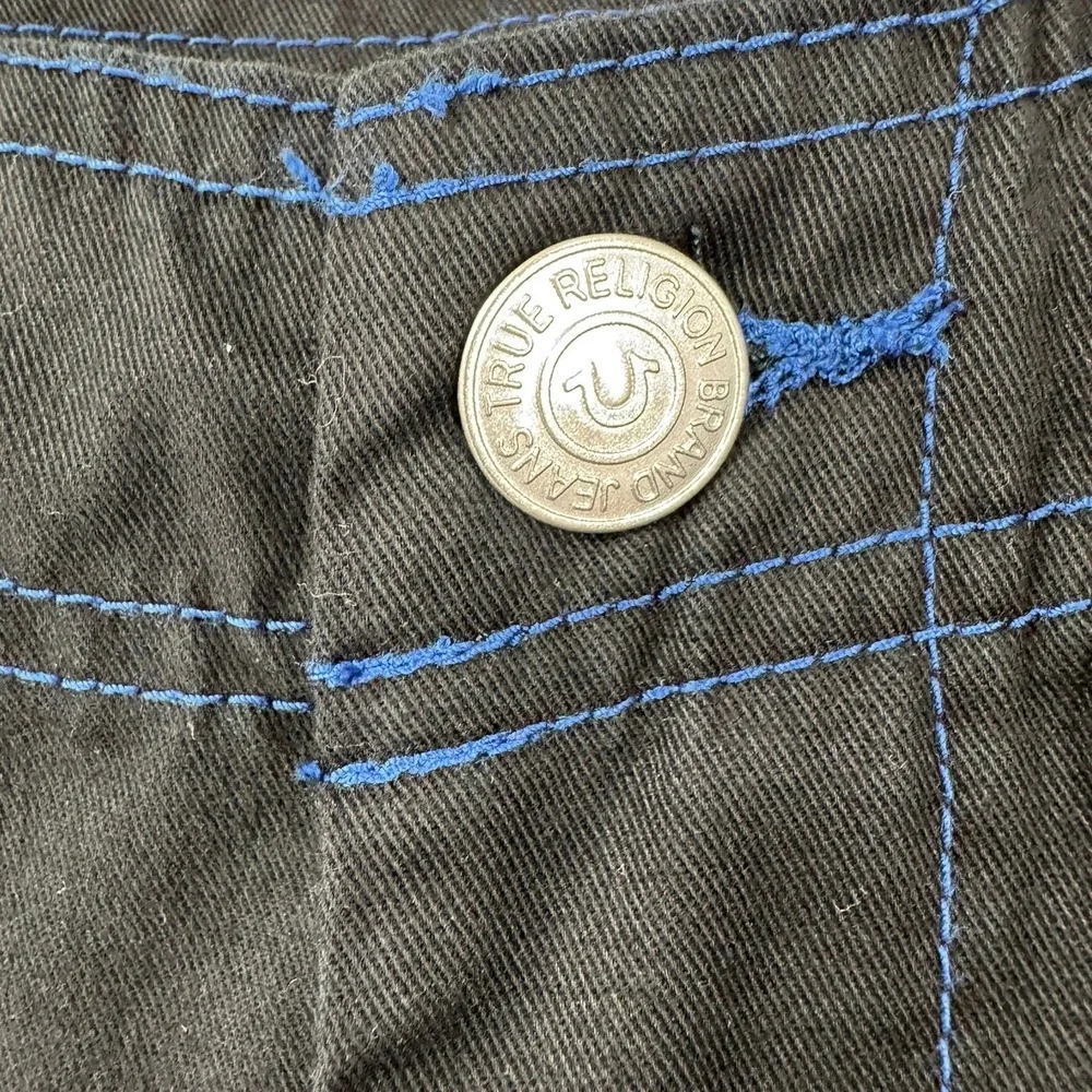 True Religion Mens Cargo Pants Jet Black‎ Pacific Blue Contrast Stitch Size 34